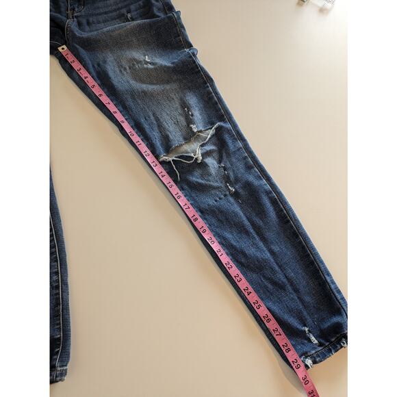 Kancan Denim Jeans High Waisted Ankle Skinny Distressed Boho Blue Size 27 - Picture 12 of 12